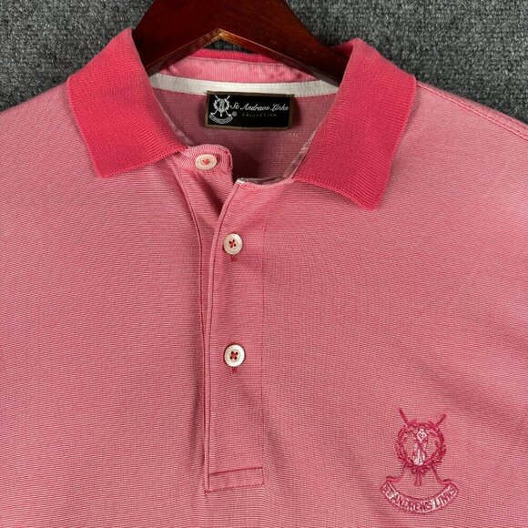 St Andrews Links Golf Polo Shirt Mens Large Pink Stripe Short Sleeve Logo - Picture 4 of 10
